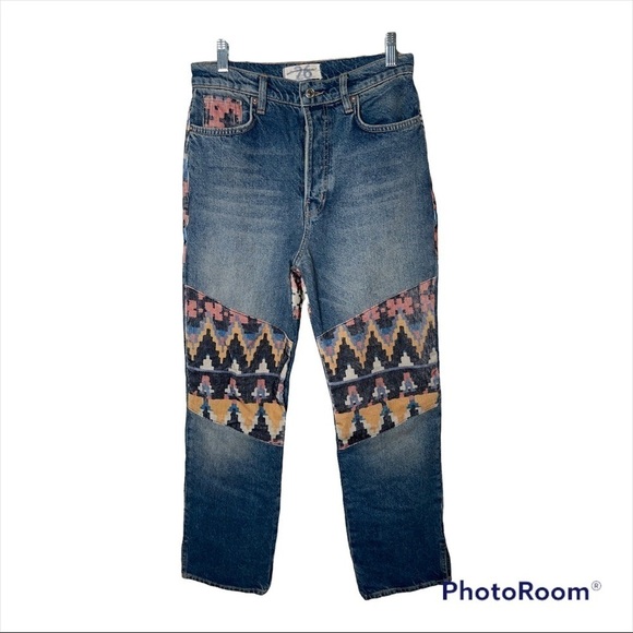 NEW FREE PEOPLE x REVOLVE Patchwork Straight Leg Boyfriend Jeans Size 26 - Picture 8 of 11